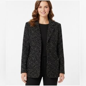 Newport News Black Pebbled Tweed Lined Blazer with Pockets Women's Size 16